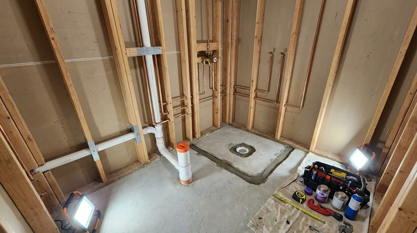 Bathroom rough-in plumbing during remodel by Johns Plumbing LLC in Miami