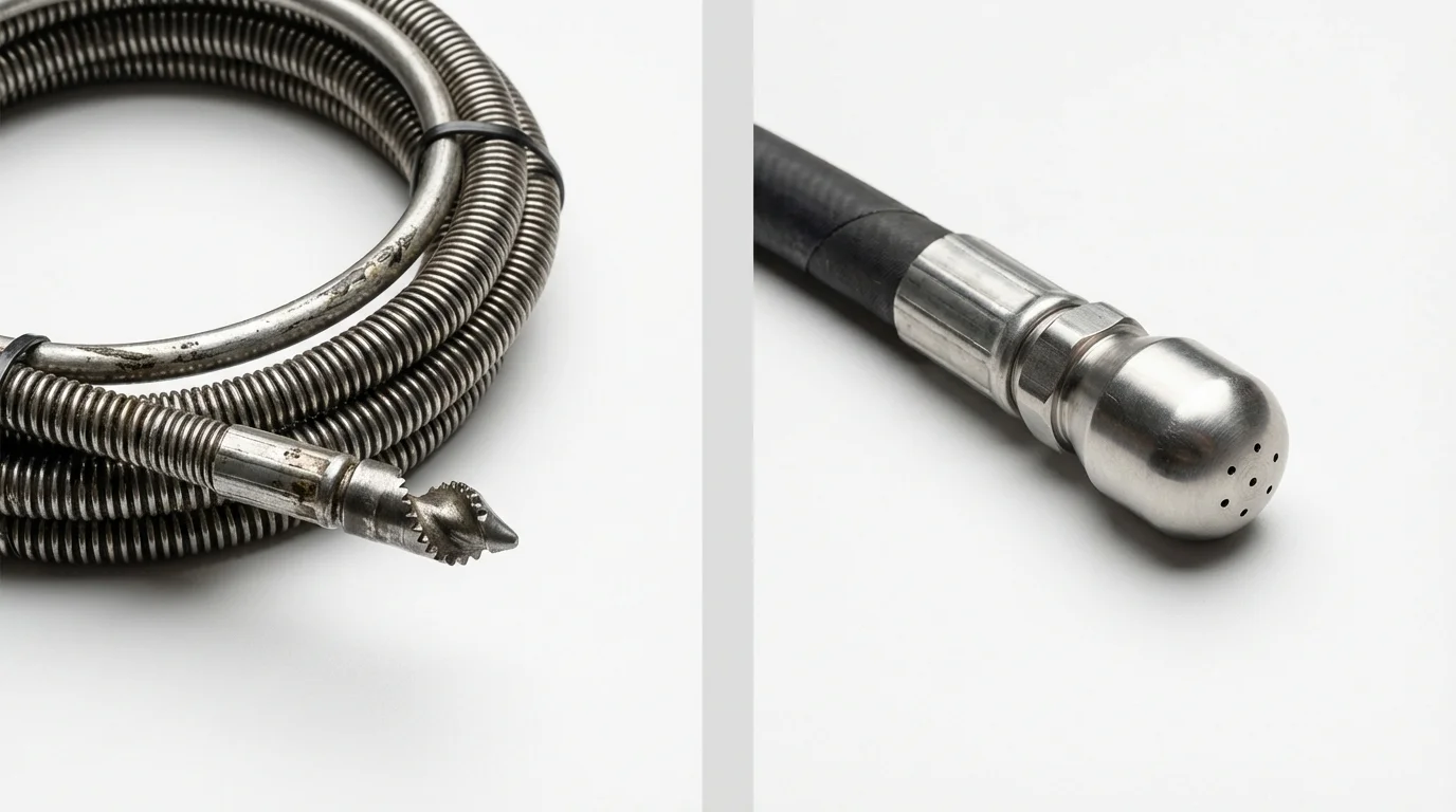 Drain snake cable and hydro jetting nozzle used for drain cleaning in Miami, TX